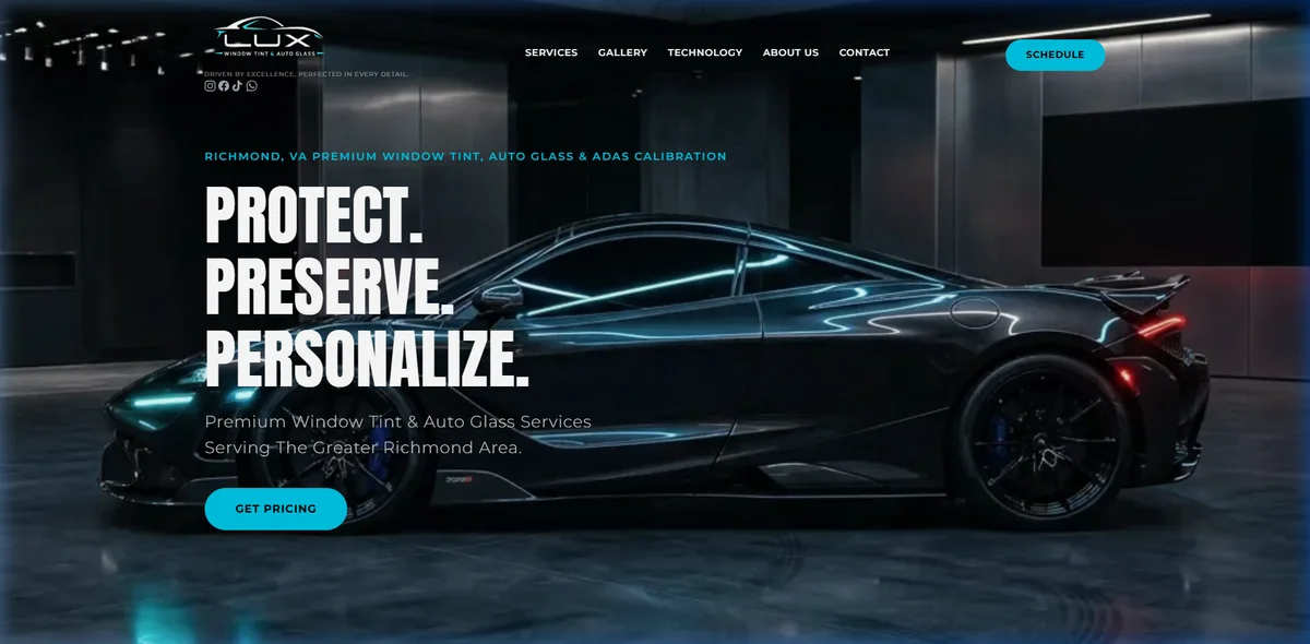 Lux Tint Glass Website Mockup
