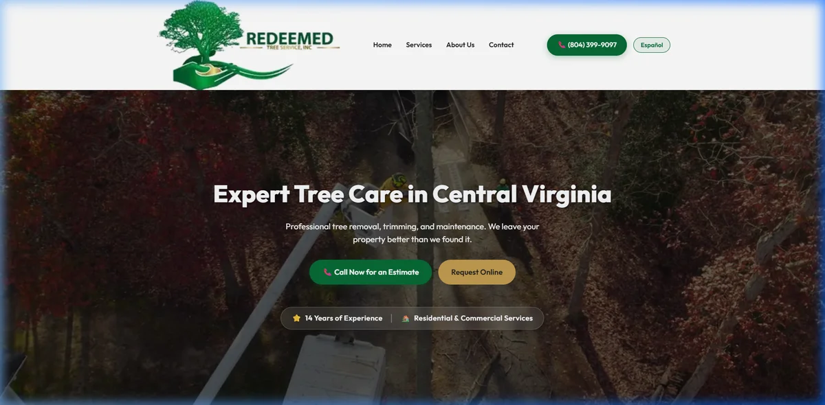 Redeemed Tree Service Website Mockup